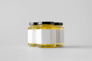Honey Jar Mock-Up - Three Jars. Blank Label