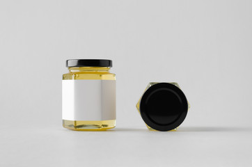 Honey Jar Mock-Up - Two Jars. Blank Label