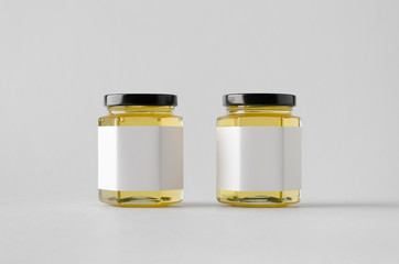 Honey Jar Mock-Up - Two Jars. Blank Label