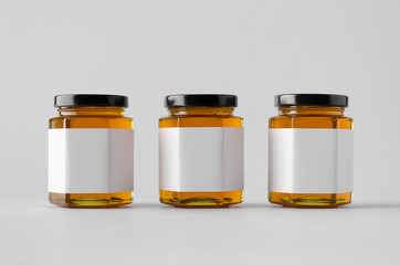 Honey Jar Mock-Up - Three Jars. Blank Label