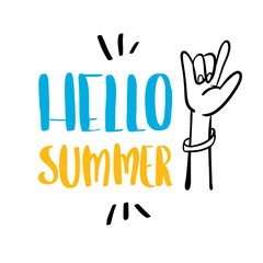 Hello summer hand drawn lettering isolated on white background for your design