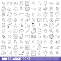 100 balance icons set, outline style