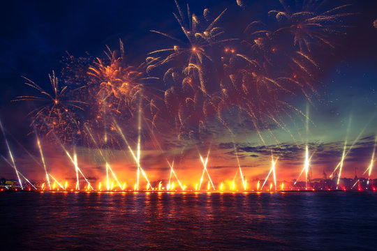 Colorful fireworks in St. Petersburg.
