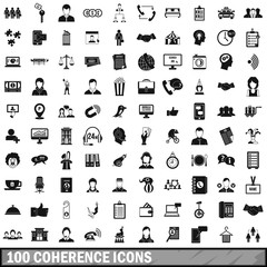 100 coherence icons set, simple style 