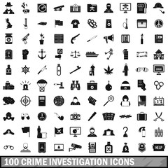 100 crime investigation icons set, simple style 