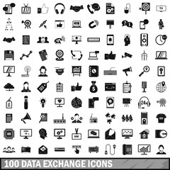 100 data exchange icons set, simple style 