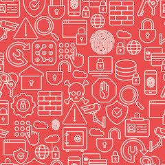 Seamless pattern with thin line icons related to security and protection of information and data for banner, web page. Vector illustration.