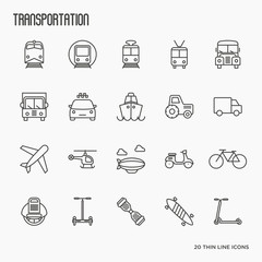 Transportation, logistics and travel thin line icons set. Vector illustration.