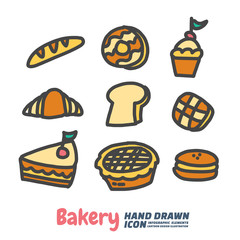 Bakery Hand Drawn cartoon vector symbols and icon set, Design Elements. Vector Illustration.
