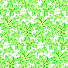 Seamless spring pattern with maple leaves in tints of bright green color. Vector illustration