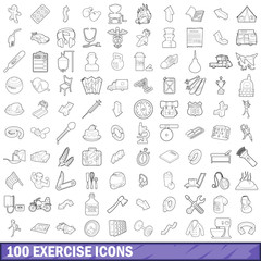 100 exercise icons set, outline style