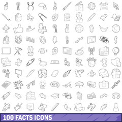 100 fact icons set, outline style