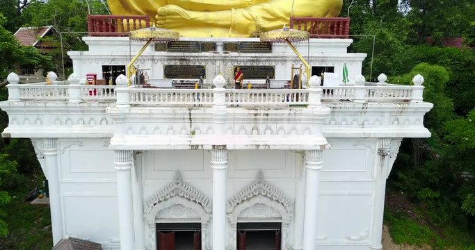 Aerial view, Kruba Srivichai statue at Wat Doi Ti  the old history temple in Lumphun, Thailand.