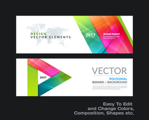Abstract vector set of modern horizontal website banners with colourful diagonal triangular shapes