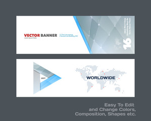 Abstract vector set of modern horizontal website banners with colourful diagonal triangular shapes