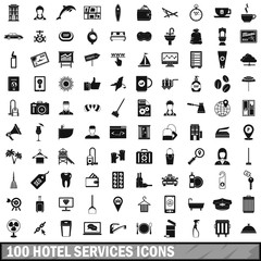 100 hotel services icons set, simple style 