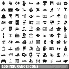 100 insurance icons set, simple style 