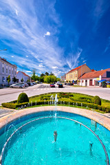 Town of Koprivnica fountain and main square view