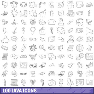 100 java icons set, outline style