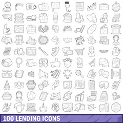 100 lending icons set, outline style