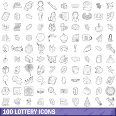 100 lottery icons set, outline style