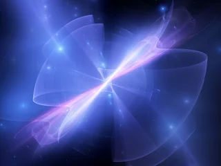 Foto op Aluminium Gamma ray burst with gravitational waves in space © sakkmesterke