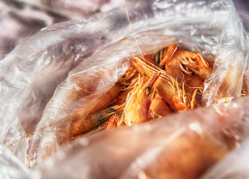 Boiled shrimps in a package