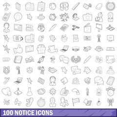 Fototapeta na wymiar 100 notice icons set, outline style