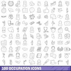 100 occupation icons set, outline style