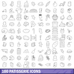 100 patisserie icons set, outline style