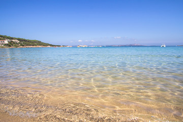 The beach at Baja Sardinia in Sardinia, italy
