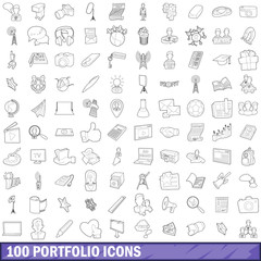100 portfolio icons set, outline style