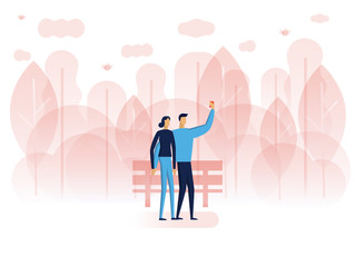 Fototapeta premium A man and woman are taking selfie photos.
