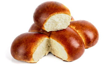 fresh soft buns on a white background