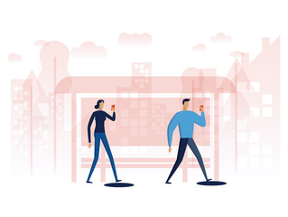 A man and a woman are using a smartphones and have an accident.