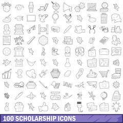 100 scholarship icons set, outline style