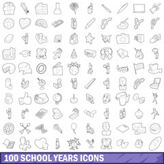 100 school years icons set, outline style