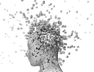 Shattered person head, stress and headache abstract idea.