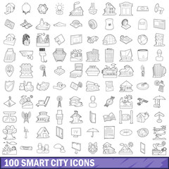 100 smart city icons set, outline style