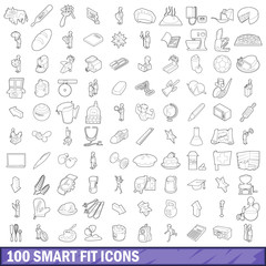 100 smart fit icons set, outline style