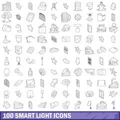 100 smart light icons set, outline style