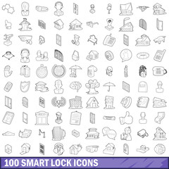 Fototapeta na wymiar 100 smart lock icons set, outline style