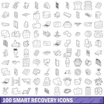 100 smart recovery icons set, outline style