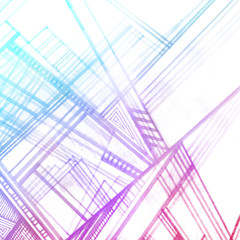 Light geometric lines pattern. Blue, violet and red colors background.