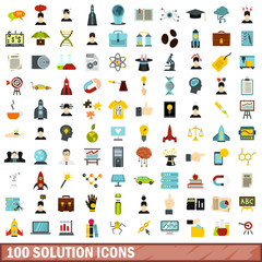 100 solution icons set, flat style