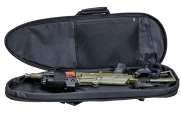 Bag for concealed carry of submachine gun. Isolated