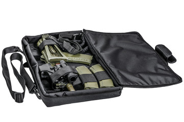 Bag for concealed carry of submachine gun. Isolated