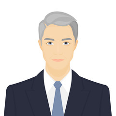 Face of an elderly businessman in suit. Portrait of an old man. Vector illustration