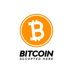 Golden bitcoin digital currency,  accepted here text.