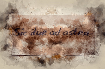 Popular metaphor in Latin. So we go to the stars. Watercolor background